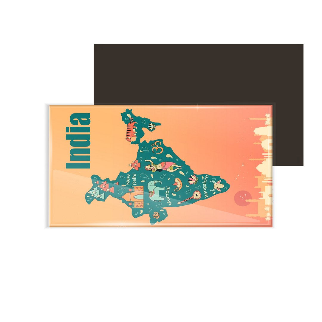 dhcrafts Fridge Magnet Rectangle Acrylic Glass (8.6 x 5.4 cm) Multicolor India D2 Design Pack of 1